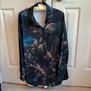 Peace Love World Casual Button Down Shirt Blue and Black NWT